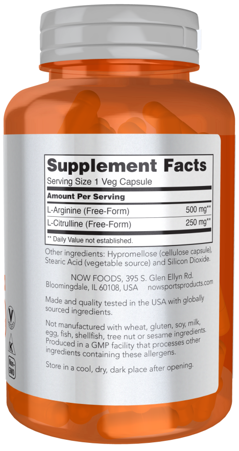 NOW Arginine & Citrulline 500 mg / 250 mg (120 Veg Caps)