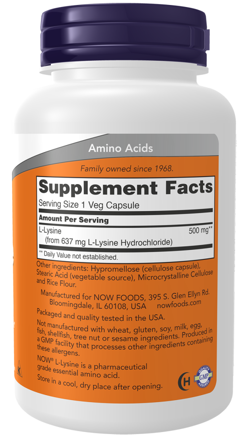 NOW L-Lysine 500 mg Veg Capsules