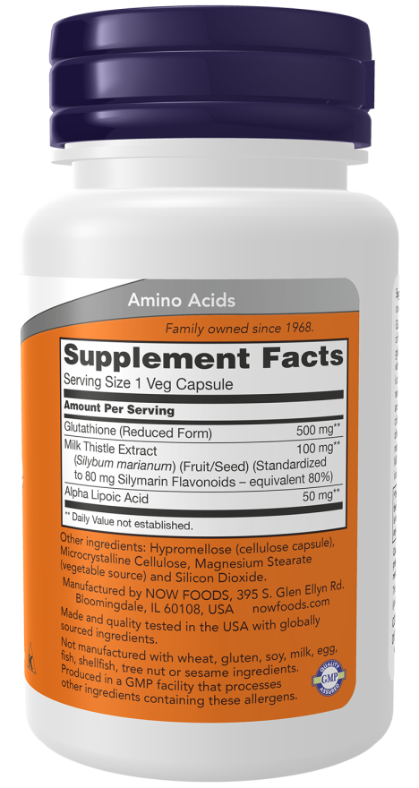 NOW Glutathione (Reduced Form) 500 mg (60 Veg Caps)