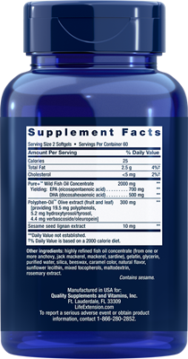 Life Extension Super Omega-3 EPA/DHA Fish Oil, Sesame Lignans & Olive Extract