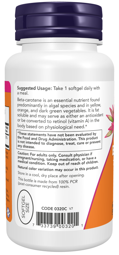 NOW Beta Carotene, Natural 7,500 mcg (90 Softgels)