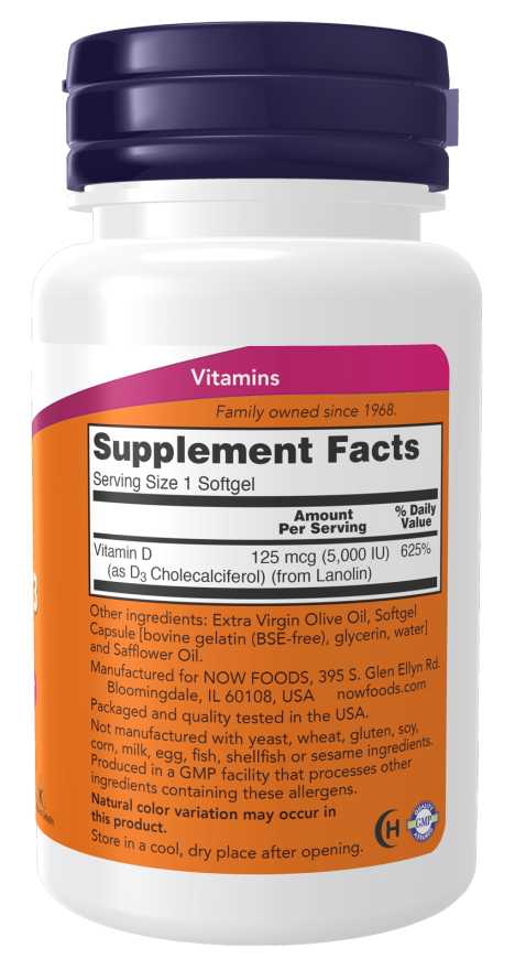 NOW Vitamin D-3 5000IU Softgels