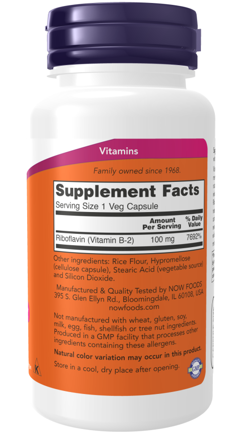 NOW Vitamin B-2 100 mg (100 Veg Capsules)