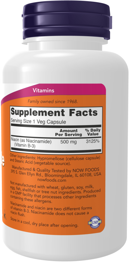 NOW Niacinamide (B-3) 500 mg (100 Veg Caps)