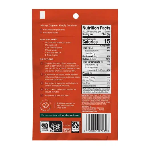 Simply Organic Spicy Tikka Masala North Indian Style Seasoning Mix 0.99 oz.