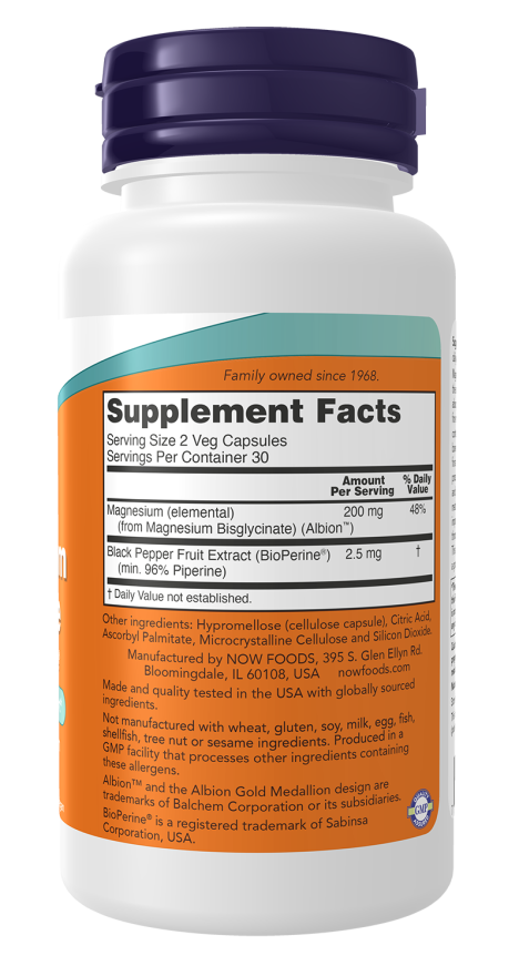 NOW Magnesium Glycinate with BioPerine® (60 Veg Caps)