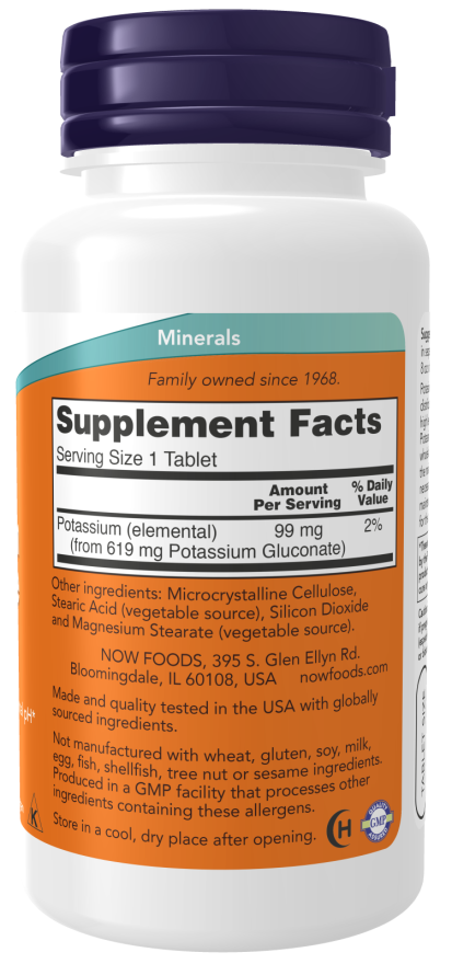 NOW Potassium Gluconate 99 mg Tablets (100 Tablets)