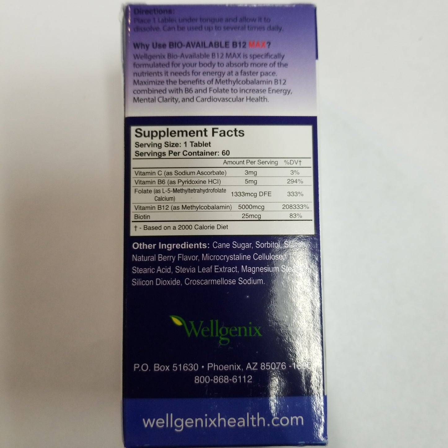 Wellgenix bioavailable B12 max 5000mcg (60)