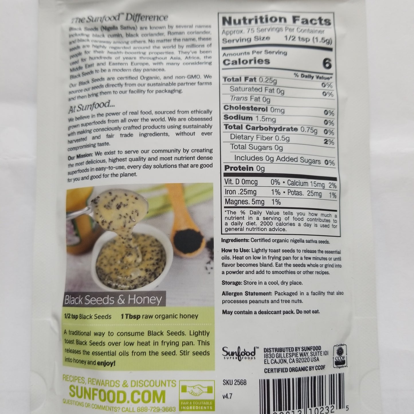 Sunfood Organic Black Seeds 4oz