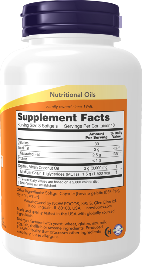 NOW Virgin Coconut Oil 1000 mg (120 Softgels)