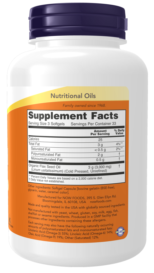NOW Flax Oil 1000 mg (100 Softgels)