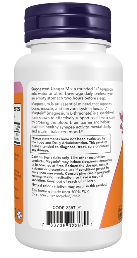 Now Magtein Powder Magnesium L-Threonate (3.2oz)