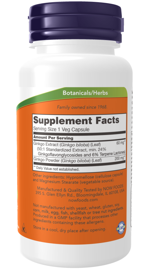 NOW Ginkgo Biloba 60 mg (60 Veg Caps)