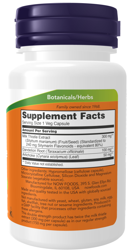 NOW Milk Thistle Extract, Double Strength 300 mg (100 Veg Caps)