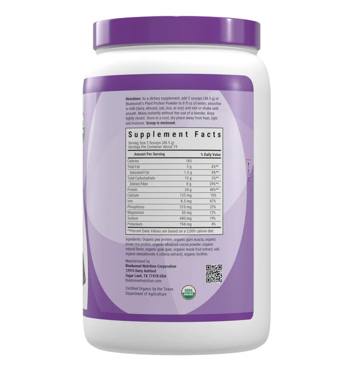 Bluebonnet Organic Plant Protein Powder 2lbs (Chocolate)