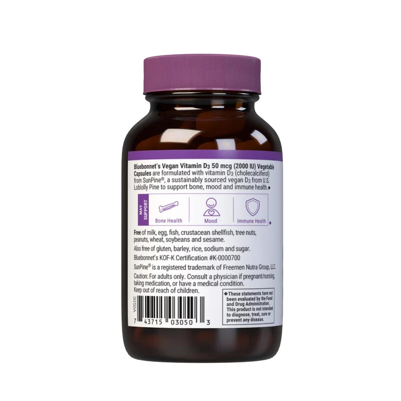 Bluebonnet VEGAN VITAMIN D3 50 mcg (2000 IU) (60 Veg Caps)