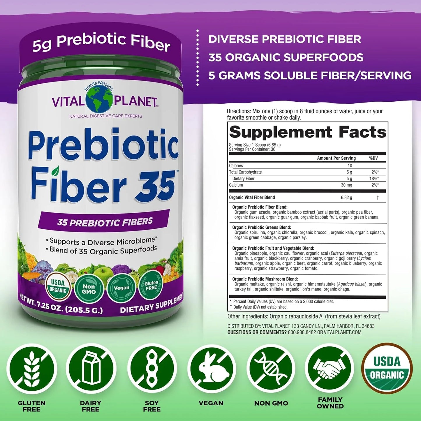 Vital Planet Fiber 35 – Organic Prebiotic Blend, 6.77oz