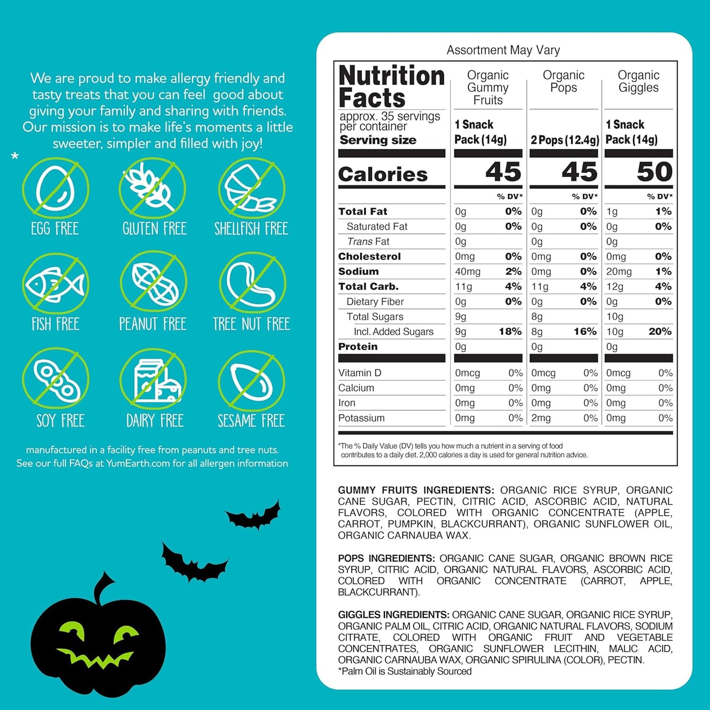 Yumearth Halloween Variety Pack 50 piece (16.55 oz)