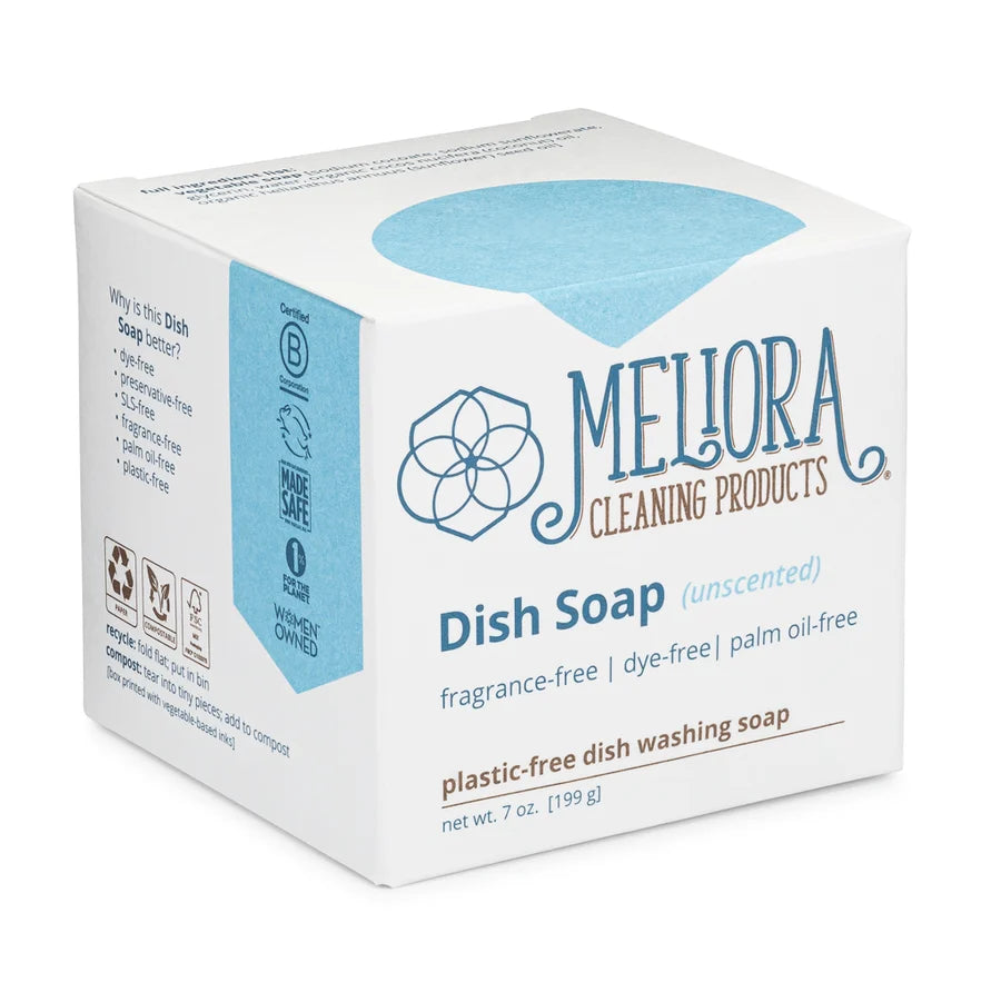 Meliora Dish Soap Bar (Unscented) - Plastic-Free Boxed