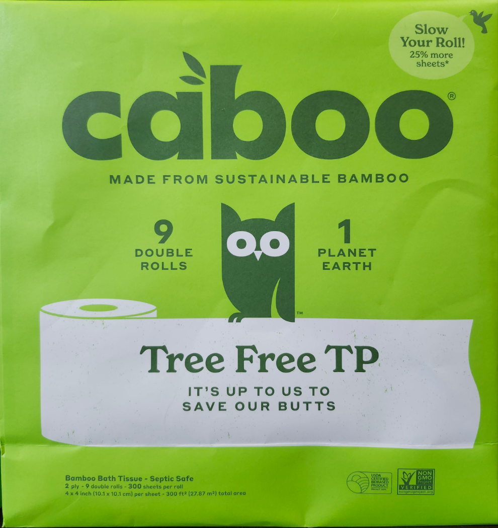 Caboo Plastic Free Tree-Free Bamboo 2-ply Toilet Paper 300 Sheet (9 Rolls)