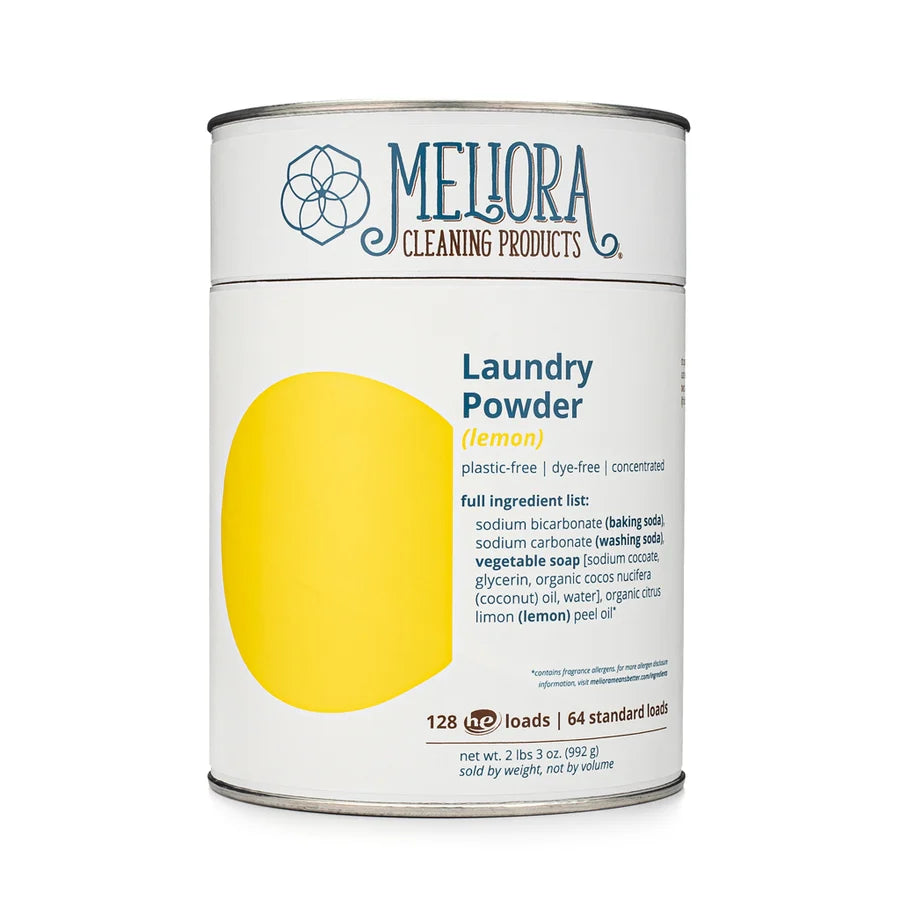 Meliora Laundry Powder Detergent (Lemon) - 128 HE (64 Standard) Loads - Plastic-Free