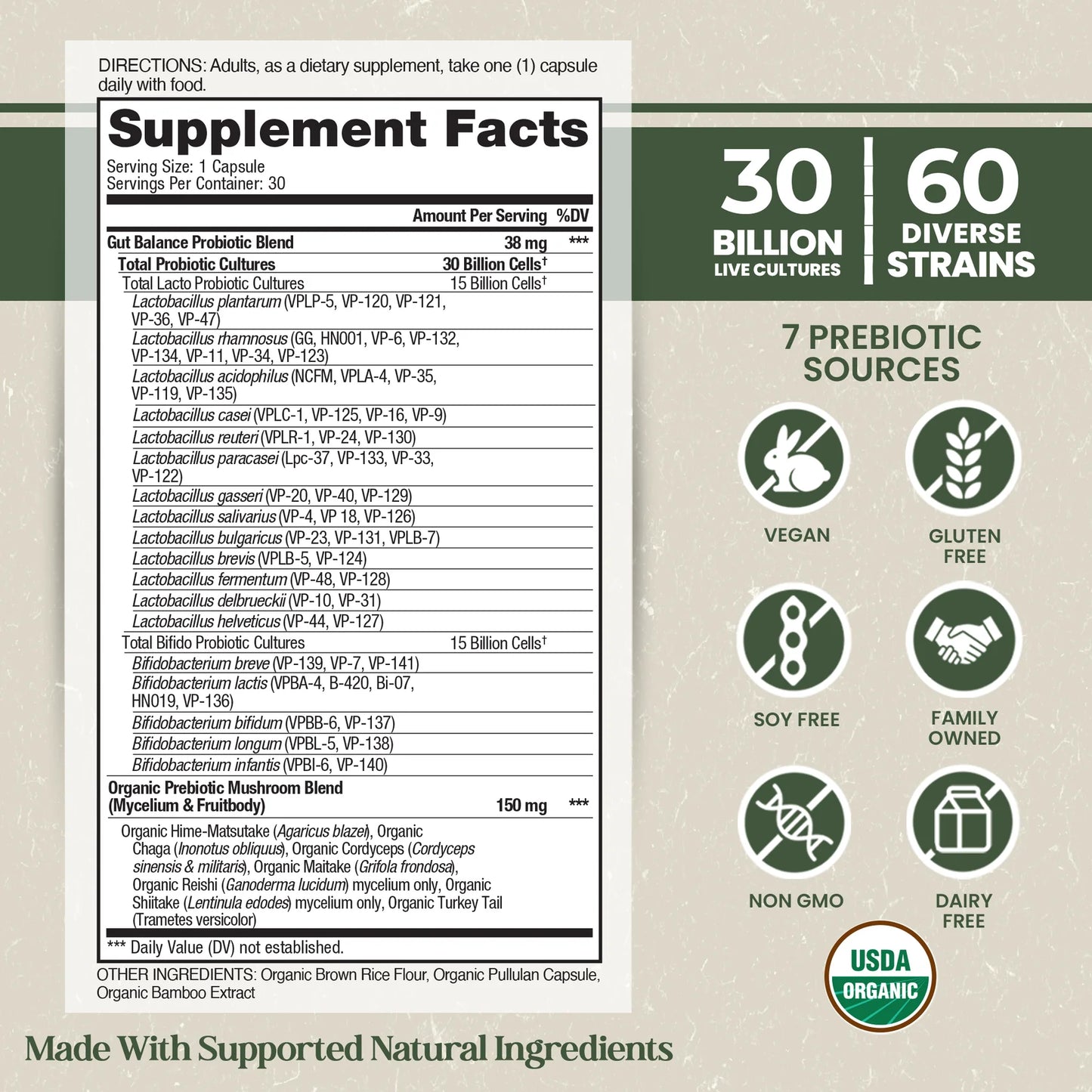 Vital Planet Organic Flora Gut Balance Probiotic Supplement (30 Caps)