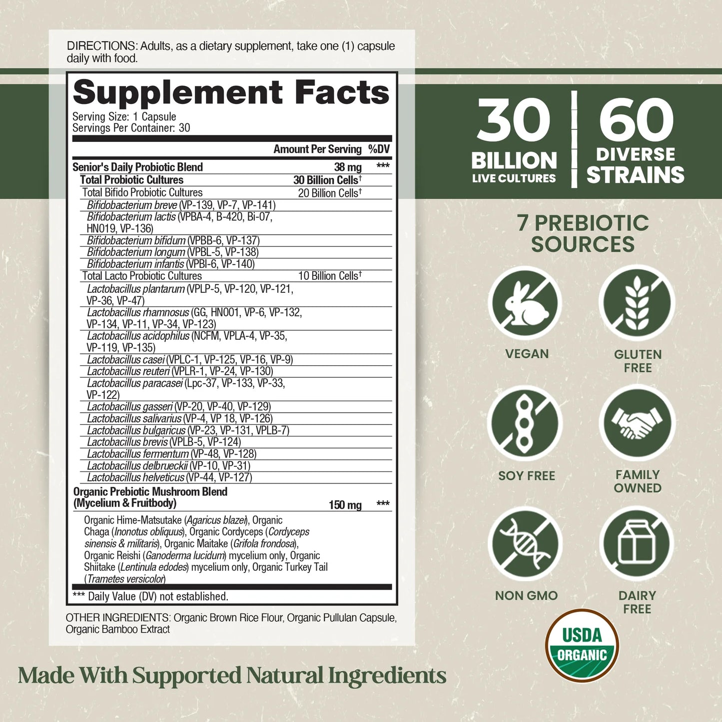 Vital Planet Organic Flora Senior’s Daily Probiotic Supplement (30 Caps)