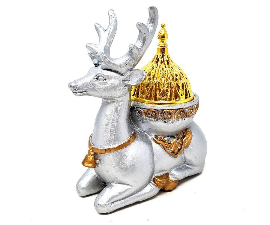 Silver Deer Incense Burner & Candle Holder 5in x 4in