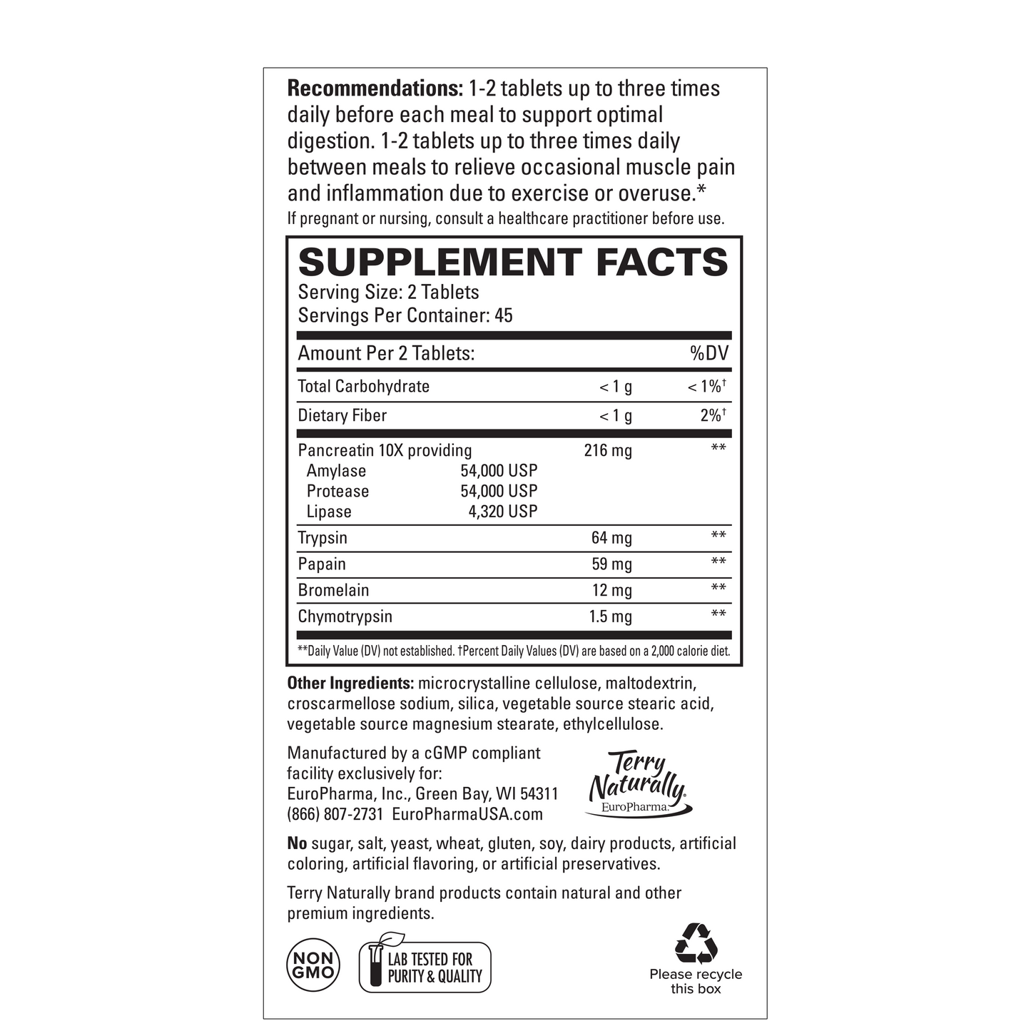Terry Naturally Clinical Digestive Enzymes With 10x Pancreatin (90 tabs)