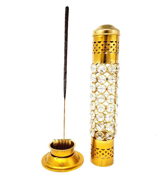 Acrylic Crystal Bead Brass Incense Tower Burner 12"