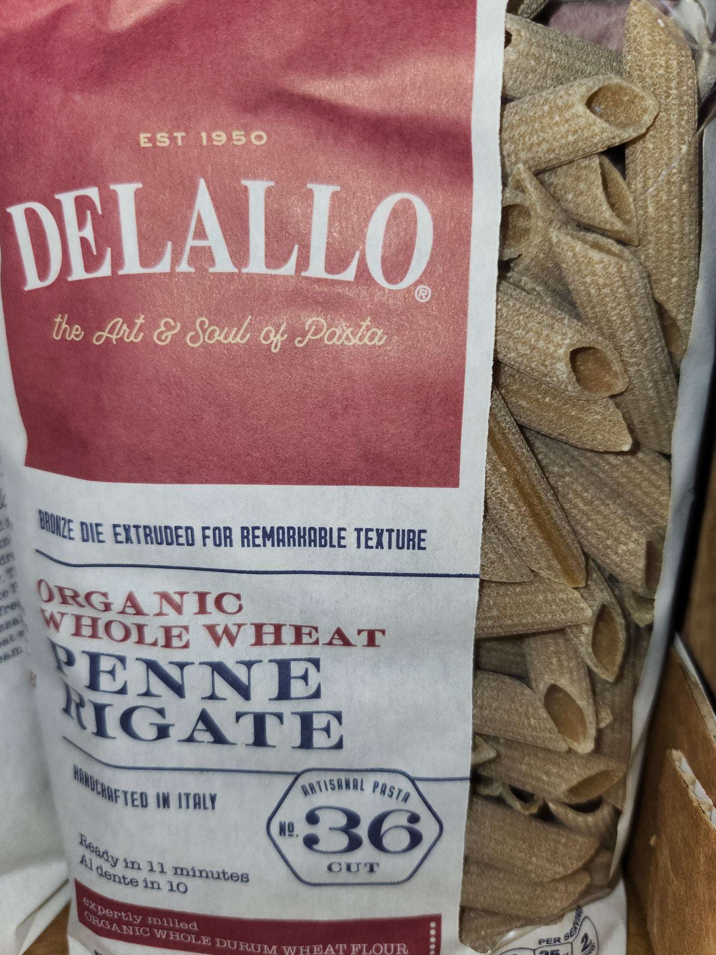 Delallo Organic Whole Wheat Penne Rigate 16oz