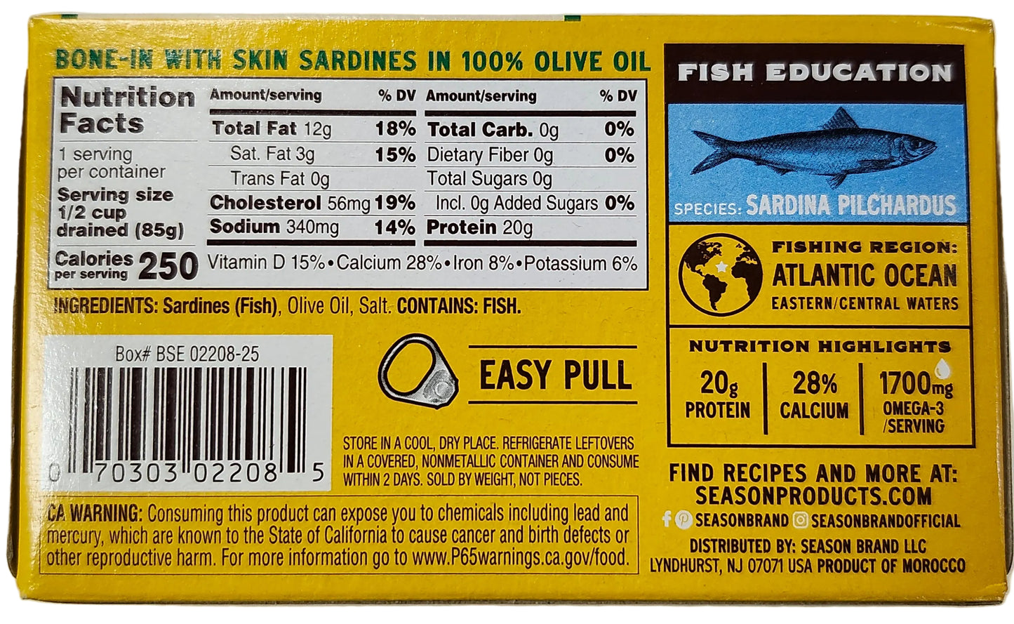 Season Wild Caught Sardines in 100% Olive Oil 4.375oz