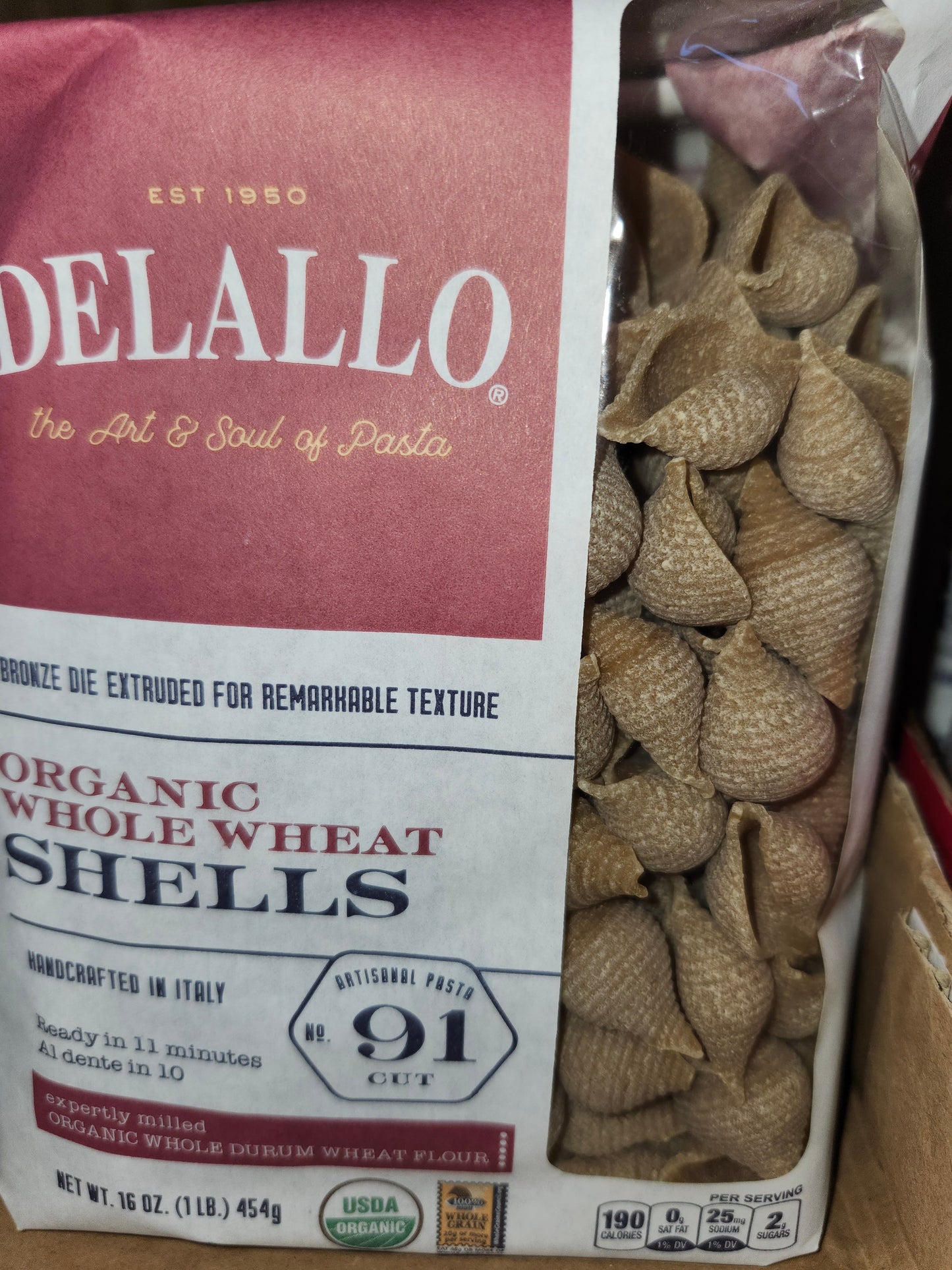 Delallo Organic Whole Wheat Shells 16oz