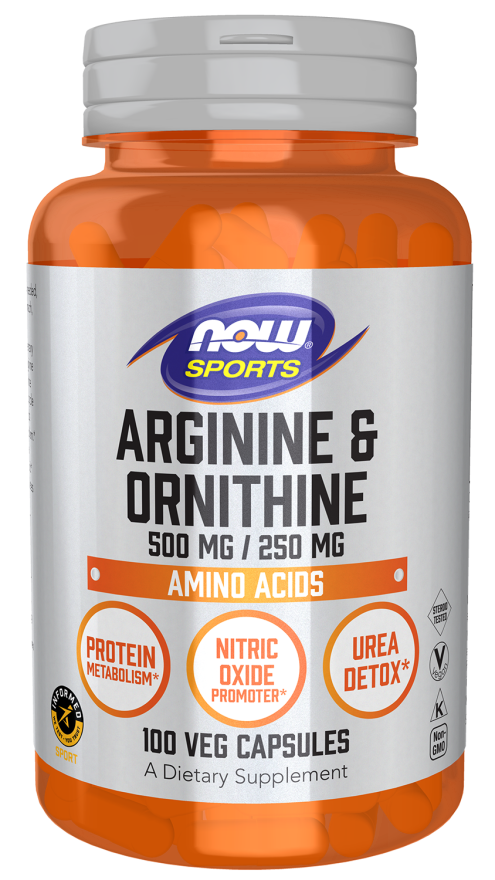 NOW Arginine & Ornithine 500 mg / 250 mg (100 Veg Caps)