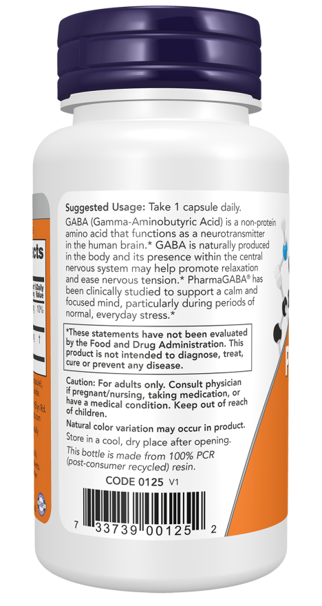 Now PharmaGABA® 100 mg Veg Capsules