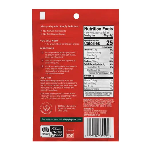 Simply Organic Spicy Taco Seasoning Mix 1.13 oz.