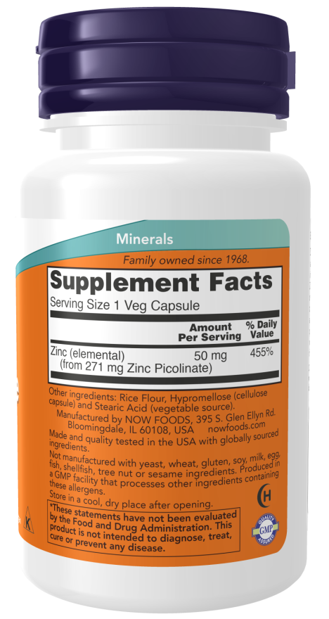 NOW Zinc Picolinate 50 mg (60 Veg Caps)