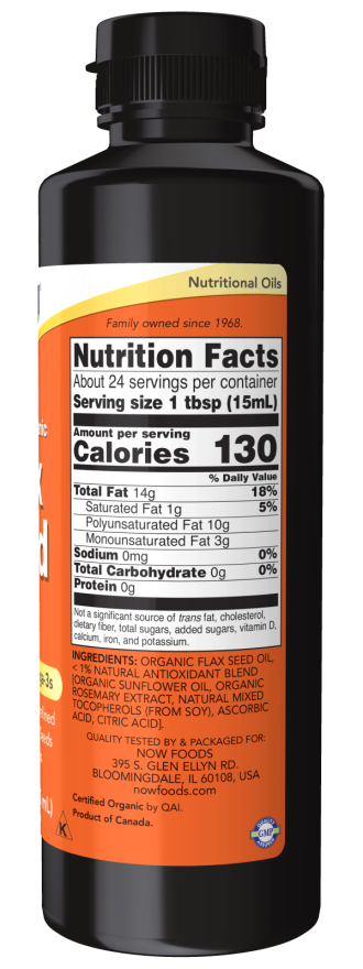 NOW Flax Seed Oil Liquid, Organic (12 fl oz)