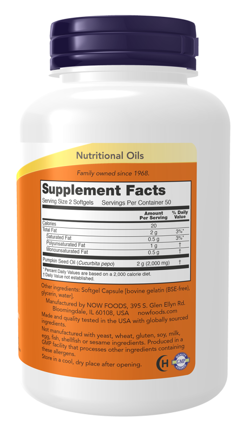 NOW Pumpkin Seed Oil 1000 mg (100 Softgels)