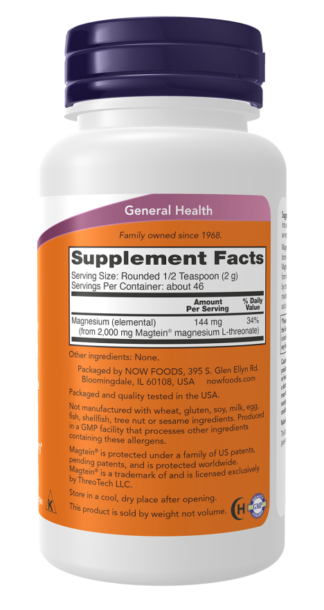 Now Magtein Powder Magnesium L-Threonate (3.2oz)