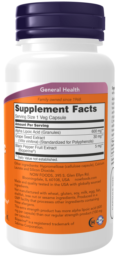 NOW  Alpha Lipoic Acid, Extra Strength 600 mg (60 Veg Caps)
