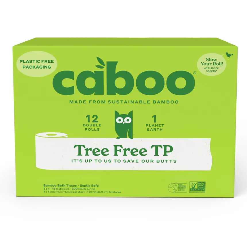Caboo Tree Free Toilet Paper, Septic Safe Bath Tissue 300 Sheets Per Roll, 12 Rolls