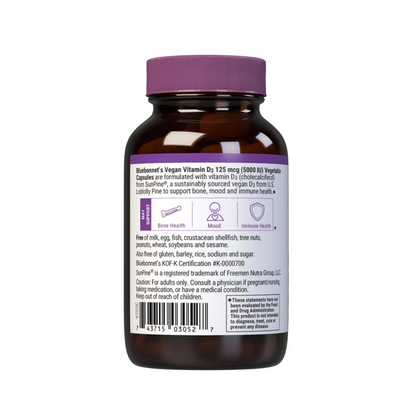 Bluebonnet VEGAN VITAMIN D3 125 mcg (5000 IU) (60 Veg Caps)