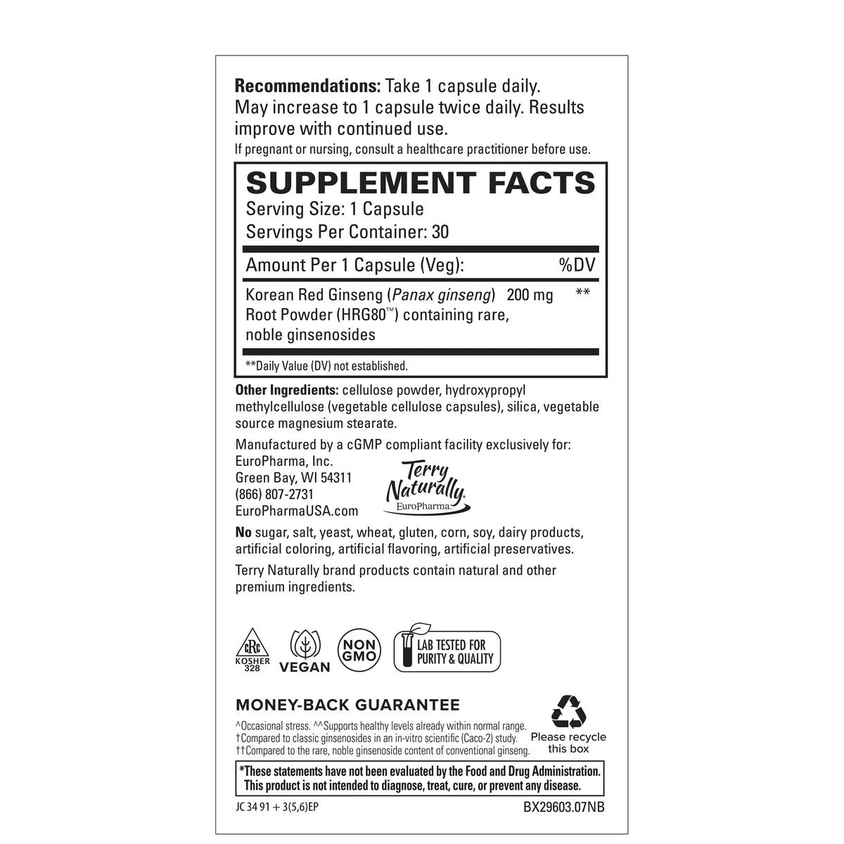 Terry Naturally HRG80™ Red Ginseng Energy (30 caps)