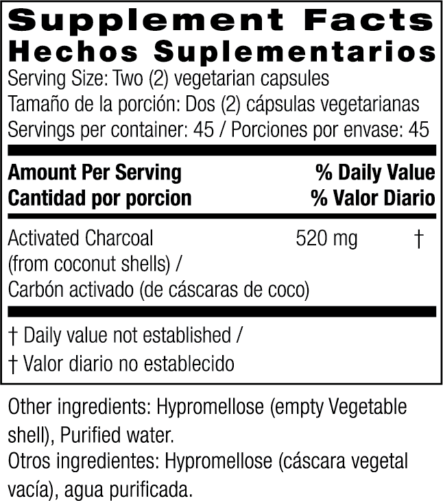Bio Nutrition Activated Coconut Charcoal (90 Veg Caps)