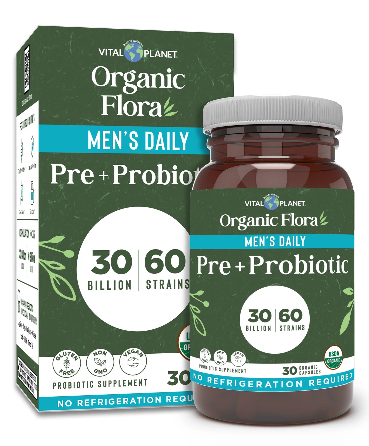 Vital Planet Organic Flora Men’s Daily Probiotic Supplement (30 Caps)