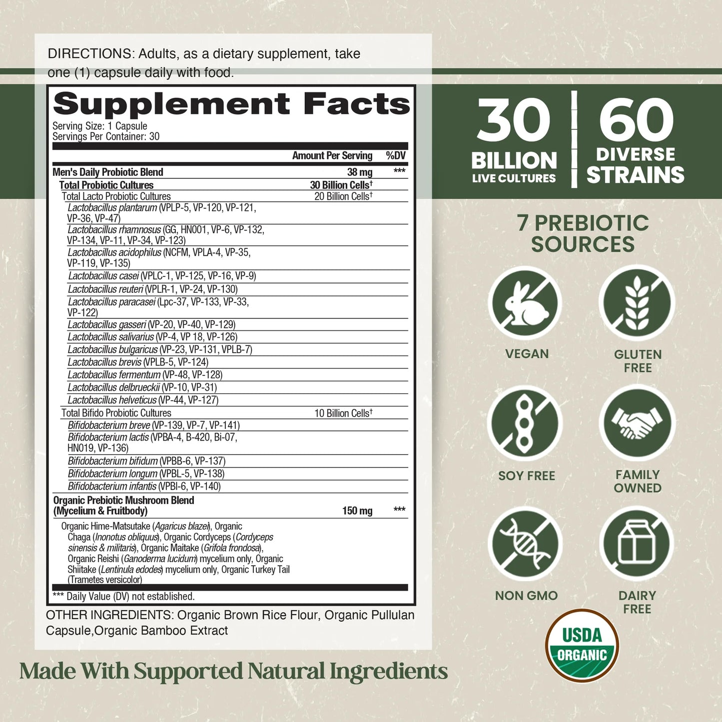 Vital Planet Organic Flora Men’s Daily Probiotic Supplement (30 Caps)