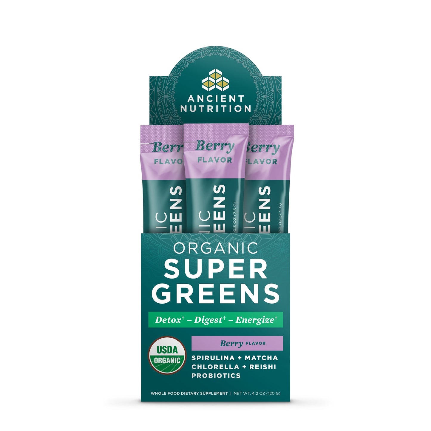 Ancient Nutrition Organic SuperGreens Stick Packs (Berry)