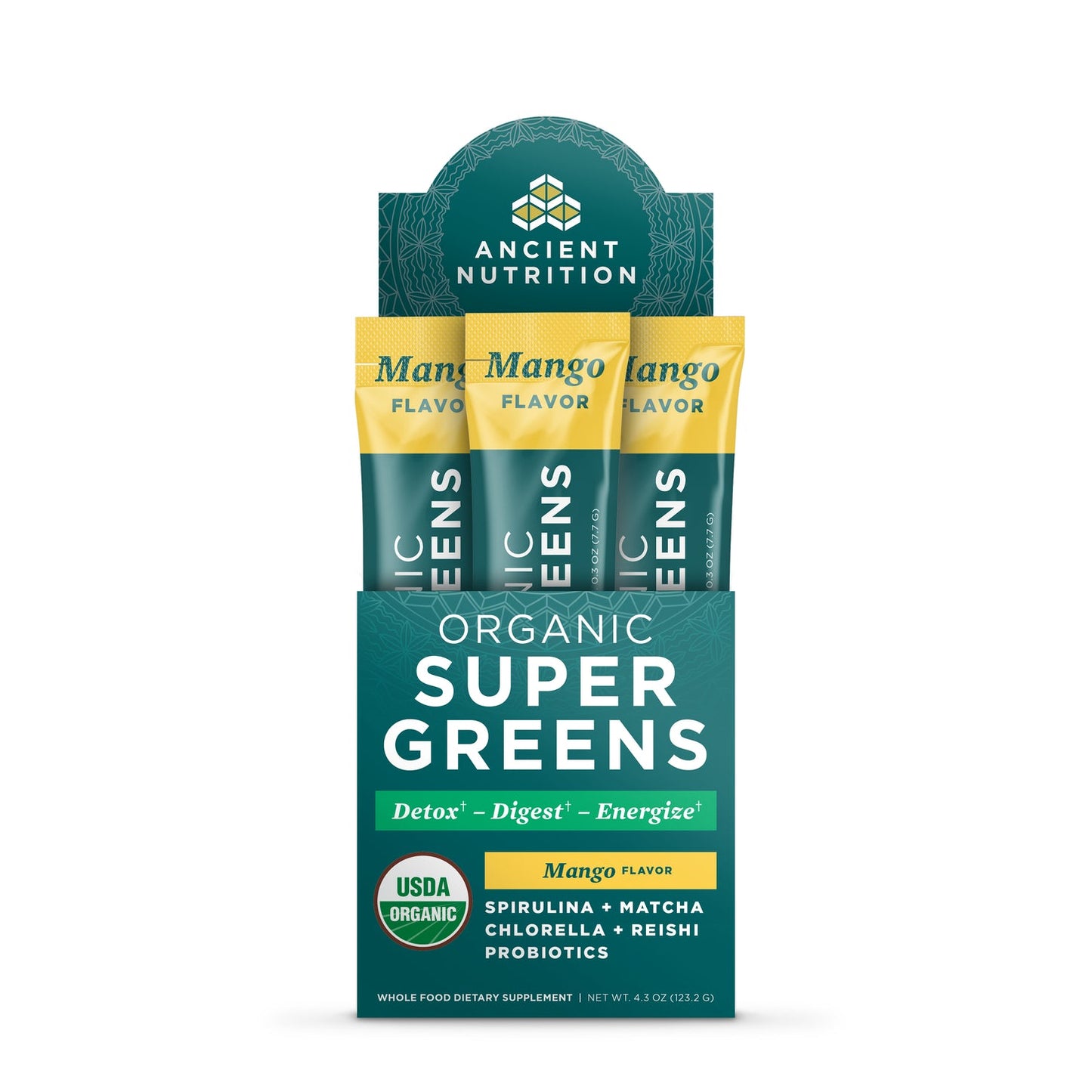 Ancient Nutrition Organic SuperGreens Stick Packs (Mango)