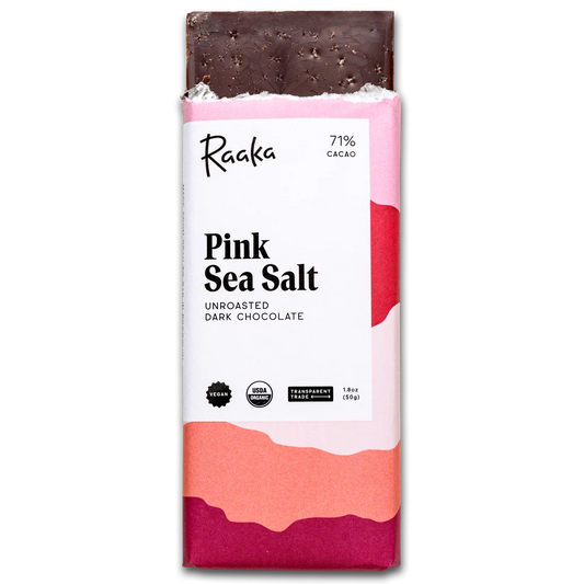 Raaka Pink Sea Salt – 71% Unroasted Dark Chocolate